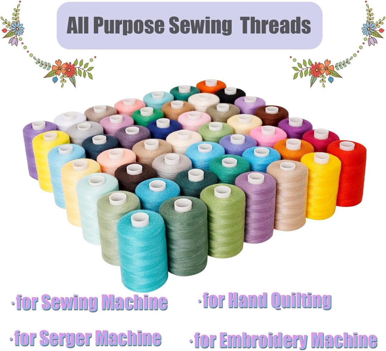 Sewing Machine Thread,140S/2, 49 Colors All Purpose Sewing Thread,30wt, 49 Spool Assorted 1000 Yards Polyester Threads for Sewing, Handy Polyester Sewing Threads for Sewing Machine